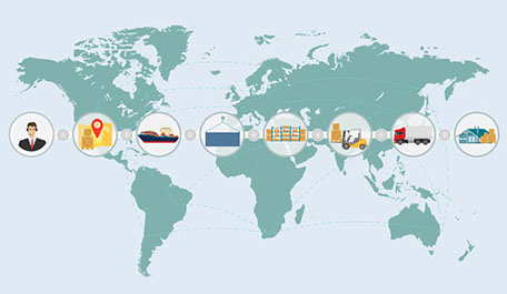 world map with global sourcing icons